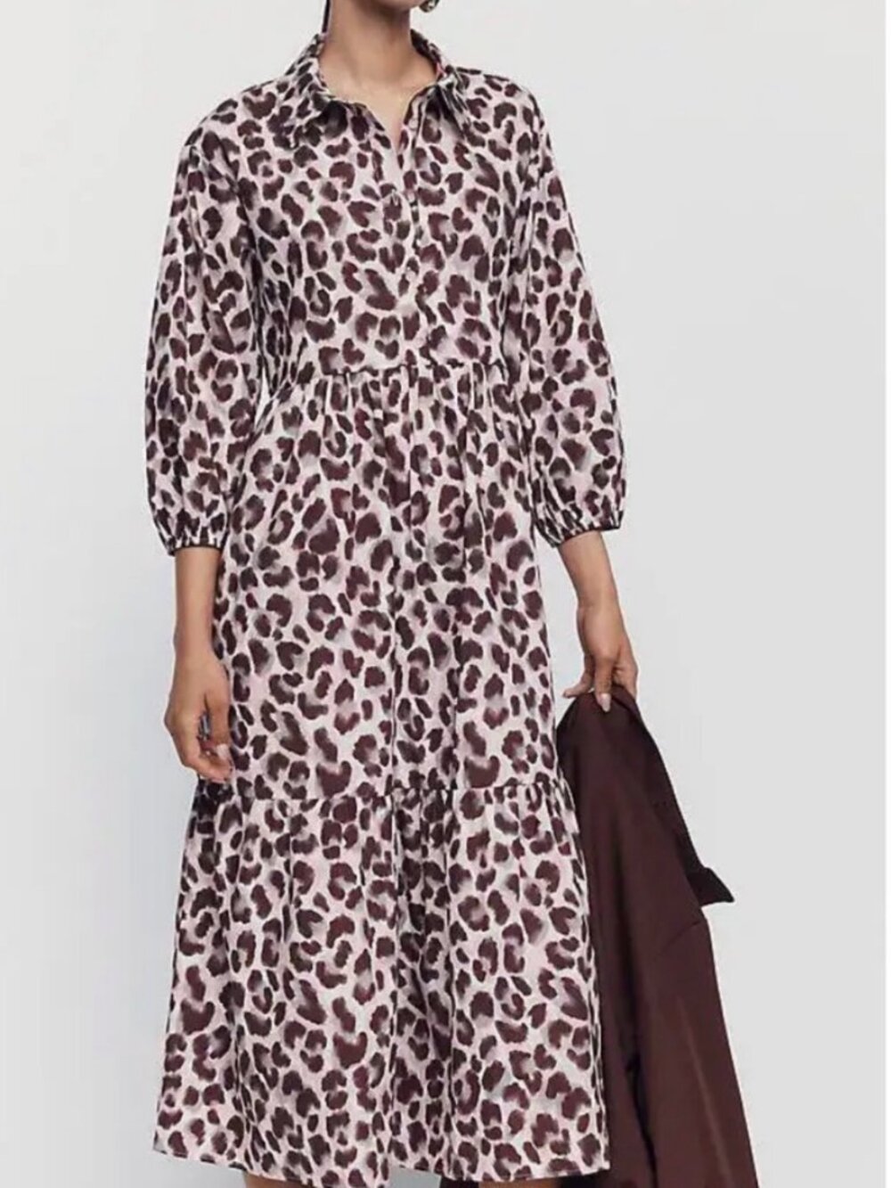 Anthropologie // Maeve Bettina Tiered Shirt Dress - Leopard/Cheetah - Sz L - NWT